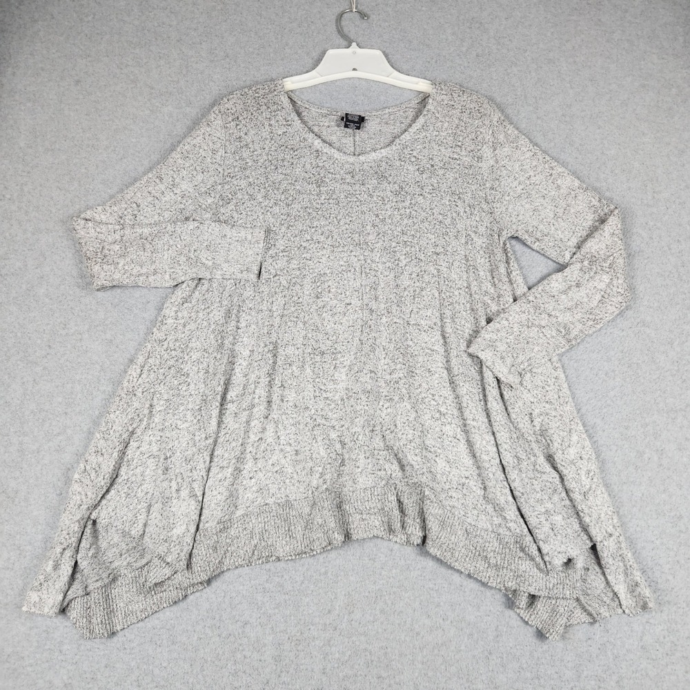 rue21 Tunic Top Women Medium Gray Marled Knit Flowy Asymmetrical Hem Long Sleeve